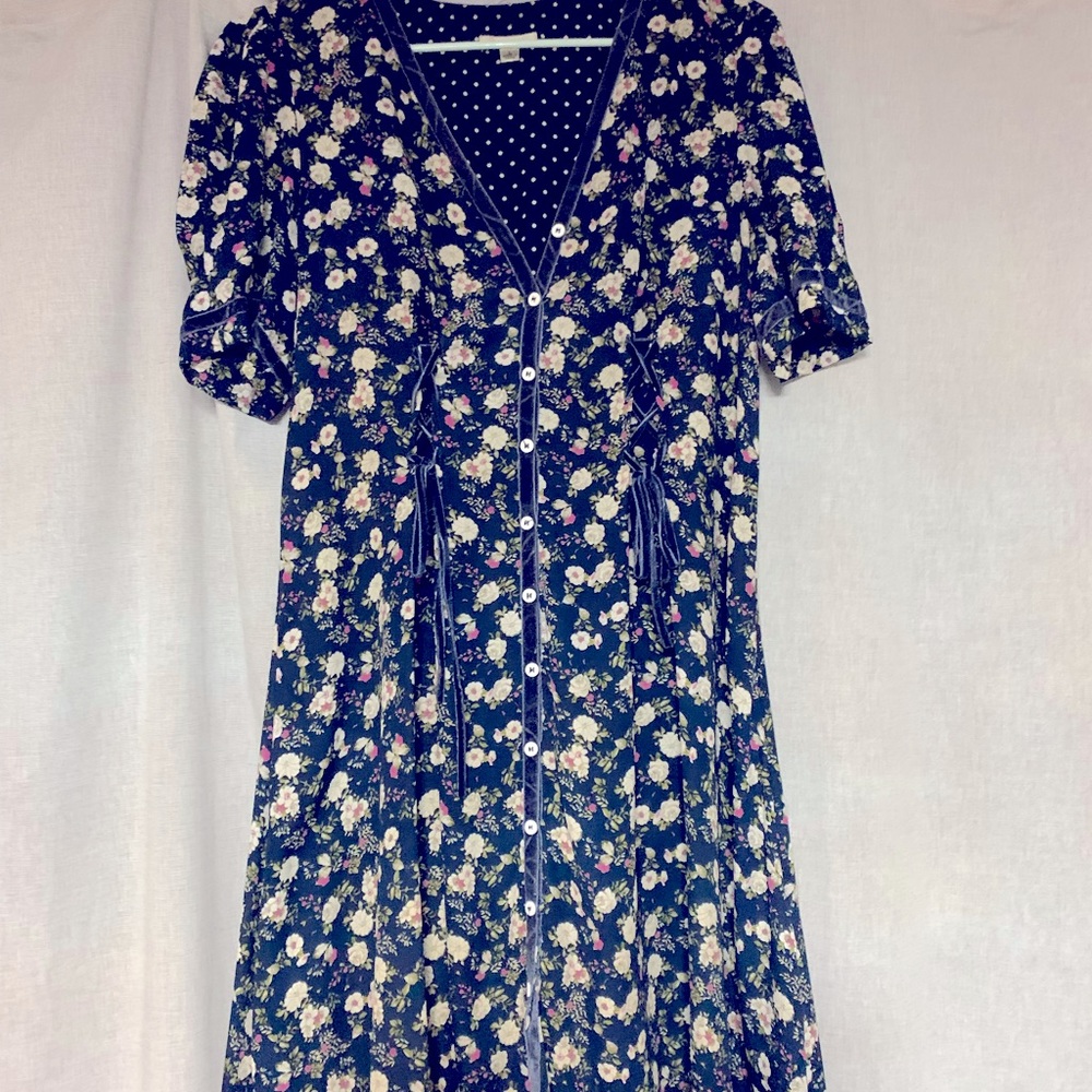 Sophie Max Floral Puff Sleeve Corseted Waste Tie Dress